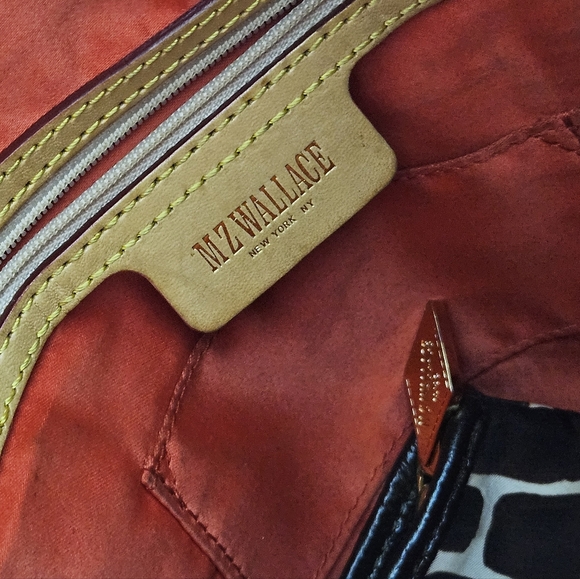 MZ Wallace Giraffe Nylon Leather Bag Satchel Elsa Tan Brown Red Pouch Pockets - Picture 8 of 8